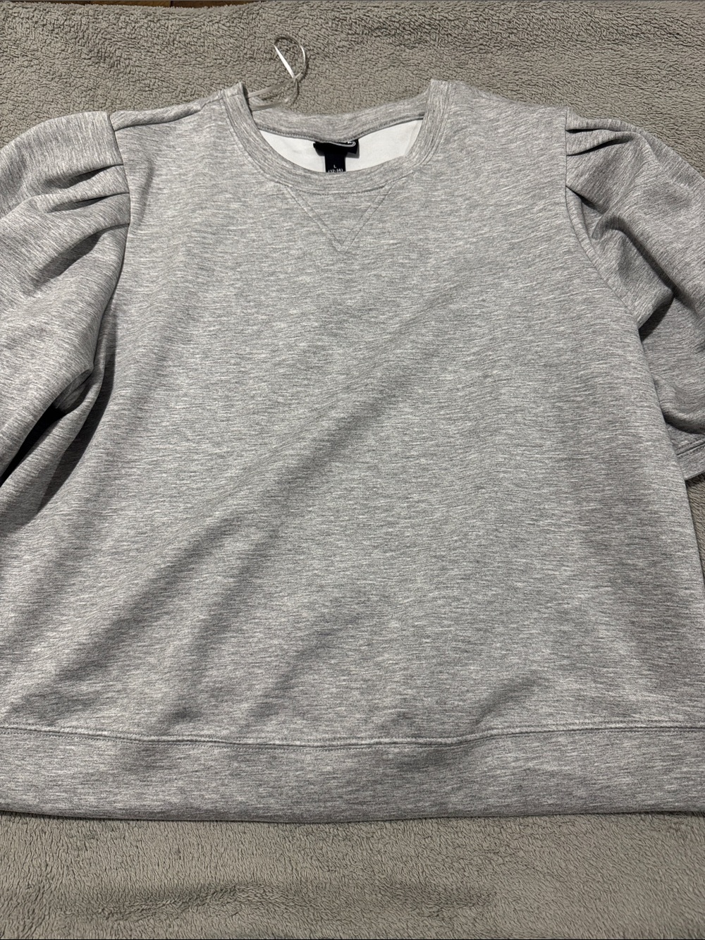 Puff-Sleeve Crewneck Sweatshirt - Light Gray